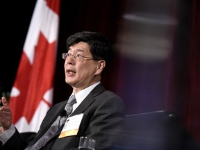 Ambassador of China to Canada Cong Peiwu speaks as part of a panel at the Ottawa Conference on Security and Defence in Ottawa, on Wednesday, March 4, 2020.