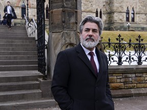 Leader of the Government in the House of Commons Pablo Rodriguez makes his way to a press conference at the National Press Theatre in Ottawa on Friday, March 13, 2020, regarding the COVID-19 pandemic.