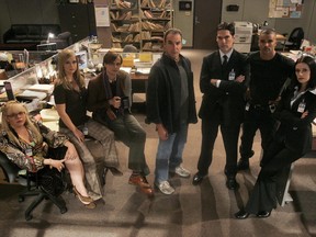 The cast of the CBS series "Criminal Minds" (from left to right): Kirsten Vangness, A.J. Cook, Matthew Gray Gubler, Mandy Patinkin, Thomas Gibson, Shemar Moore and Paget Brewster.