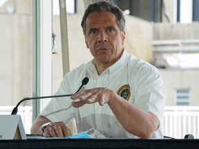 New York Gov. Andrew Cuomo speaks at a press conference at the Theater at Jones Beach on May 24, 2020, on Long Island, N.Y.