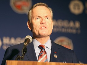 John L. Doleva, president and CEO of the Naismith Memorial Basketball Hall of Fame speaks during the Naismith Memorial Basketball Hall of Fame 2014 Class Announcement at the JW Marriott on April 6, 2015, in Indianapolis, Ind.