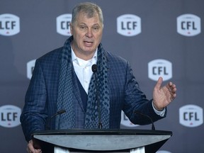 CFL commissioner Randy Ambrosie speaks at a news conference in Halifax on January 23, 2020.