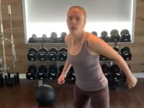 Scarlett Johansson is pictured in this screengrab of a video posted on YouTube titled "Boss B---- Fight Challenge."