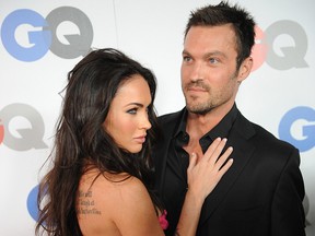 Megan Fox (L) and Brian Austin Green arrive at the GQ Men of the Year party at the Chateau Marmont Hotel on Nov. 18, 2008, in Los Angeles.