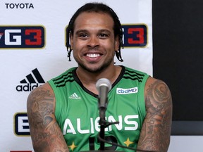 Shannon Brown of the Aliens speaks to the media after beating 3's Company 50-35 during BIG3 - Week Seven at Fiserv Forum on August 4, 2019 in Milwaukee, Wisconsin.