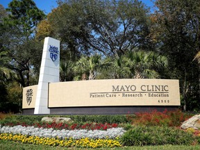 A general view of the entrance signage for the Jacksonville campus of the Mayo Clinic on March 15, 2020 in Jacksonville, Florida.