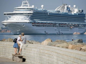 The Bermudan cruise ship Emerald Princess anchors in Helsingborg harbor, southern Sweden on July 4, 2009.