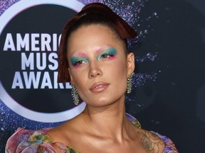 Singer Halsey arrives for the 2019 American Music Awards in Los Angeles, on Nov. 24, 2019.