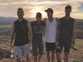Jon Steingard, left, is pictured with his Hawk Nelson bandmates in this photo posted on the band's Instagram account in 2018.