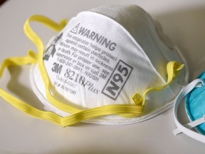 Various N95 respiration masks at a laboratory of 3M, that has been contracted by the U.S. government to produce extra marks in response to the country's novel coronavirus outbreak, in Maplewood, Minnesota, U.S. March 4, 2020. Picture taken March 4, 2020.