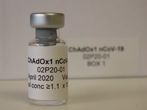 Vial 1 of Box 1. This is the vaccine candidate to be used in Phase 1 clinical trial at the Clinical Biomanufacturing Facility (CBF) in Oxford, Britain, April 2, 2020. Picture taken April 2, 2020.
