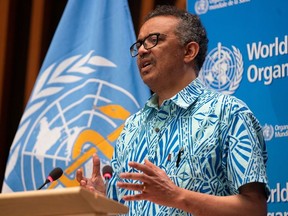 Tedros Adhanom Ghebreyesus, Director General of the World Health Organization (WHO) attends the virtual 73rd World Health Assembly (WHA) during the coronavirus disease (COVID-19) outbreak in Geneva, Switzerland, May 19, 2020.