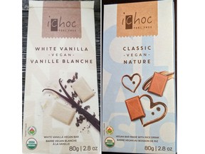 This combination photo shows two iChoc products that have been recalled by the Canadian Food Inspection Agency.