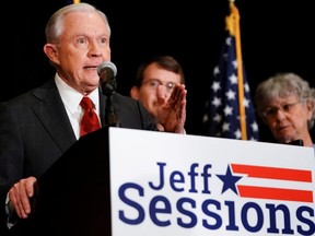 Former U.S. Attorney General Jeff Sessions speaks after results are announced for his candidacy in the Republican Party U.S. Senate primary in Mobile, Alabama, March 3, 2020.