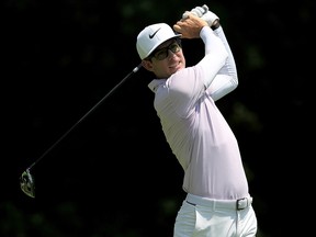 Dylan Frittelli of South Africa plays his shot from the second tee during the final round of the John Deere Classic at TPC Deere Run on July 14, 2019, in Silvis, Ill.