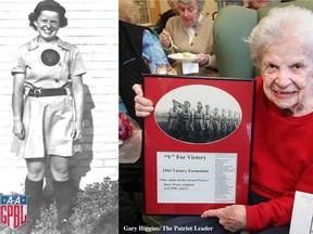 Mary Pratt is pictured in this combination photo shared by the All-American Girls Professional Baseball League on Twitter.