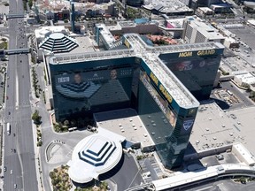 An aerial view shows MGM Grand Hotel and Casino, which has been closed since March 17 in response to the coronavirus (COVID-19) pandemic on May 21, 2020 in Las Vegas.