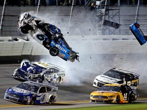 NASCAR Cup Series driver Ryan Newman (6) wrecks during the Daytona 500 at Daytona International Speedway.