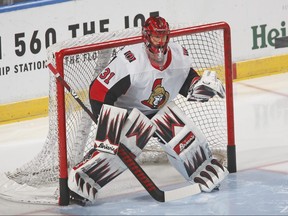 Injured Senators goaltender Anders Nilsson.