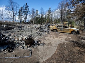 A fire-destroyed property registered to Gabriel Wortman at 200 Portapique Beach Road is seen in Portapique, N.S. on May 8, 2020.