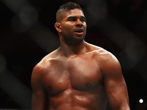 Alistair Overeem of the Netherlands celebrates victory over Andrei Arlovski of Belarus after their Heavyweight bout during the UFC Fight Night 87 at Ahoy on May 8, 2016 in Rotterdam, Netherlands.