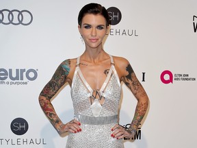 Ruby Rose poses upon her arrival for the 25th annual Elton John AIDS Foundation's Academy Awards Viewing Party on Feb. 26, 2017, in West Hollywood, Calif.