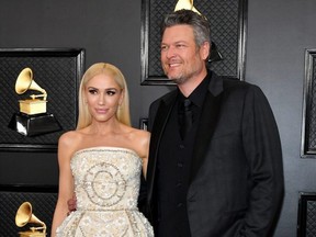 Gwen Stefani and Blake Shelton attend the 62nd Annual Grammy Awards at Staples Center in Los Angeles, Jan. 26, 2020.