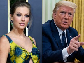 Taylor Swift, left, has lashed out at U.S. President Donald Trump over comments he made in response to the Minneapolis riots.