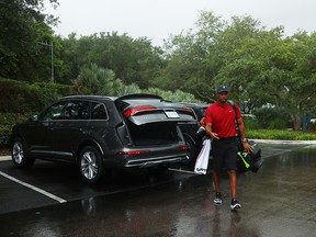 HOBE SOUND, FLORIDA - MAY 24: Tiger Woods arrives to The Match: Champions For Charity at Medalist Golf Club on May 24, 2020 in Hobe Sound, Fla.