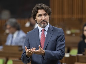 Prime Minister Justin Trudeau responds to a question during Question Period in the House of Commons on Parliament Hill Tuesday, May 26, 2020 in Ottawa.
