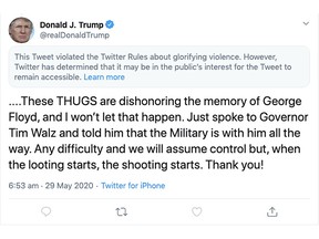 A screenshot of a tweet by U.S President Donald Trump posted on May 29, 2020.
