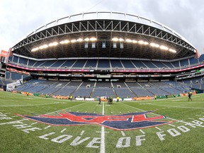 A general interior view of CenturyLink Field with the XFL midfield logo after the game between the Seattle Dragons and the Dallas Renegades at CenturyLink Field on Feb. 22, 2020 in Seattle, Wash.