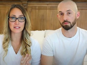YouTuber Myka Stauffer and her husband James are pictured in a screengrab of a YouTube video.