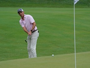 Brendon Todd putts on the 15th green during the third round of the Travelers Championship golf tournament at TPC River Highlands, in Cromwell, Connecticut, June 27, 2020.