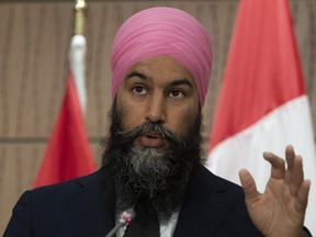 NDP Leader Jagmeet Singh responds to questions from the media during a news conference June 3, 2020 in Ottawa.