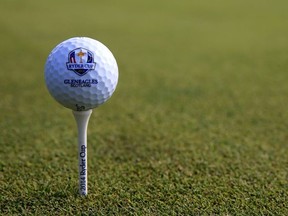 A Ryder Cup logo ball is seen on a tee ahead of the 2014 Ryder Cup on the PGA Centenary course at the Gleneagles Hotel on September 22, 2014 in Auchterarder, Scotland.