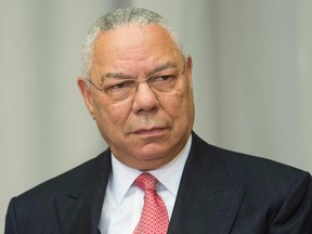 In this file photo former U.S. Secretary of State Colin Powell listens during a ceremony to break ground on the U.S. Diplomacy Center at the U.S. State Department in Washington, D.C., Sept. 3, 2014.