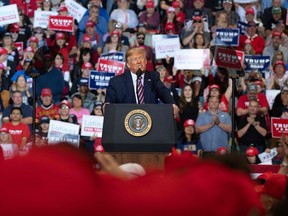 In this file photo taken on February 21, 2020 US President Donald Trump delivers remarks at a Keep America Great rally in Las Vegas, Nevada.