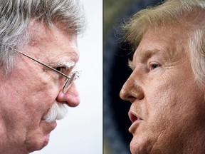 This combination of file pictures created on January 28, 2020 shows US National Security Advisor John Bolton (L) on June 28, 2019, in Osaka, and US President Donald Trump on December 19, 2019 in Washington, DC.