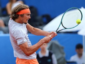 Germany's Alexander Zverev in action during his match against Russia's Andrey Rublev at the Adria Tour in Zadar, Croatia, June 21, 2020.