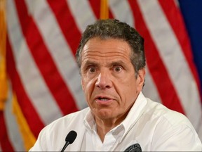 In this file photo, N.Y. Governor Andrew Cuomo speaks during a press briefing on COVID-19 at Madison Boys and Girls Club in the Brooklyn borough of New York on May 28, 2020.