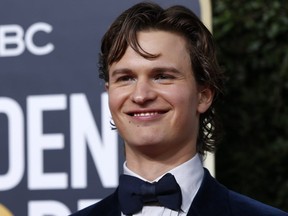 Ansel Elgort arrives for the Golden Globe Awards Jan. 5, 2020 in Beverly Hills.