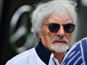 In this file photo taken Sept. 29, 2018, former Formula One boss Bernie Ecclestone is seen in the paddock ahead of the third practice session of the Russian Grand Prix at the Sochi Autodrom circuit in Sochi.