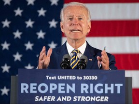 Democratic presidential candidate Joe Biden speaks about reopening the country during a speech in Darby, Pennsylvania, on June 17, 2020.