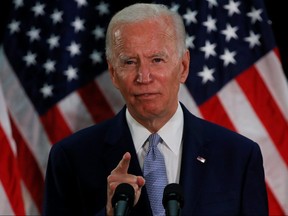 U.S. Democratic presidential candidate Joe Biden speaks during a campaign event about the U.S. economy at Delaware State University in Dover, Delaware June 5, 2020.