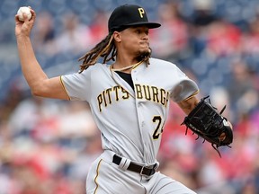Chris Archer of the Pittsburgh Pirates pitches against the Washington Nationals at Nationals Park on April 13, 2019 in Washington.