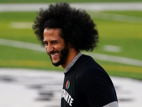 Colin Kaepernick is seen at a special training event created by Kaepernick to provide greater access to scouts, the media, and the public, at Charles. R. Drew High School in Riverdale, Ga., Nov. 16, 2019.