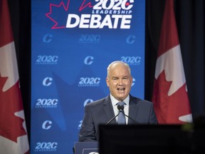 Conservative Party of Canada leadership candidate Erin O'Toole speaks during the English debate in Toronto on Thursday, June 18, 2020.