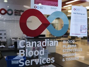 A blood donor clinic pictured at a shopping mall in Calgary, Alta., Friday, March 27, 2020, amid a worldwide COVID-19 flu pandemic.