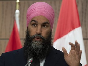 NDP leader Jagmeet Singh responds to question from the media during a news conference Wednesday June 3, 2020 in Ottawa.